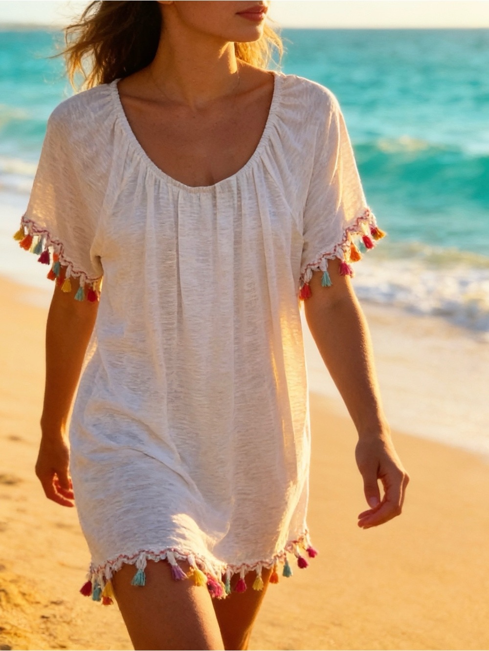 TIME and TRU White Tassel-Trimmed Blouse